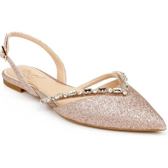 Badgley Mischka Shoes - BADGLEY MISCHKA Rose Gold Camden Pointed Toe Slingback Flat JEWEL Size 8.5